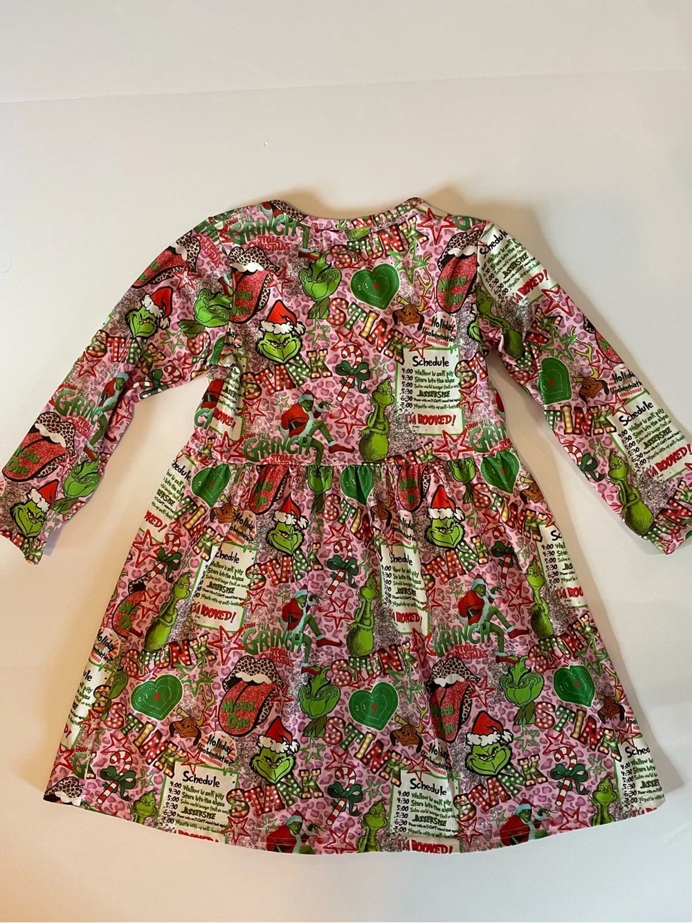 Bowtism Girls Pink Grinchmas Christmas Twirl Dress Long Sleeve Size 7